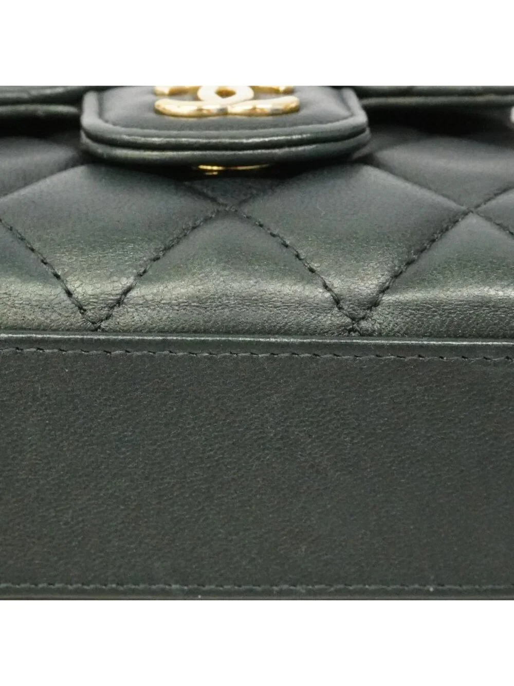 Chanel Handbag Quilted Lambskin Dark Green Champagne Gold 2-Way